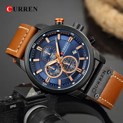 CURREN 8291 — Cronógrafo casual con correa de cuero