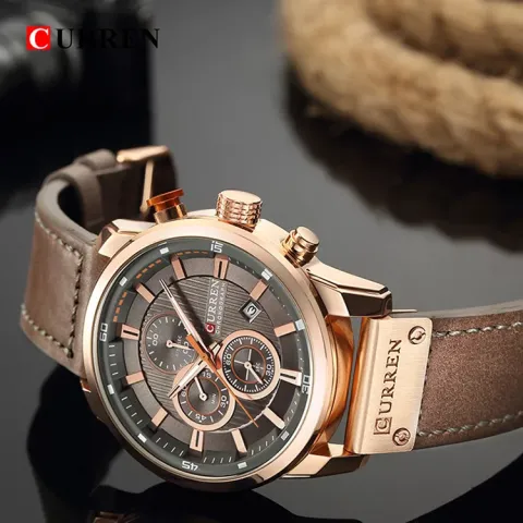 CURREN 8291 — Cronógrafo casual con correa de cuero