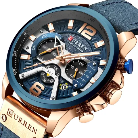 CURREN 8329 — Cronógrafo de cuero, presencia grande