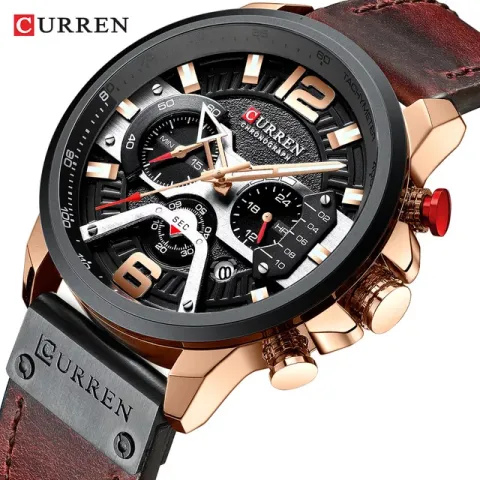 CURREN 8329 — Cronógrafo de cuero, presencia grande