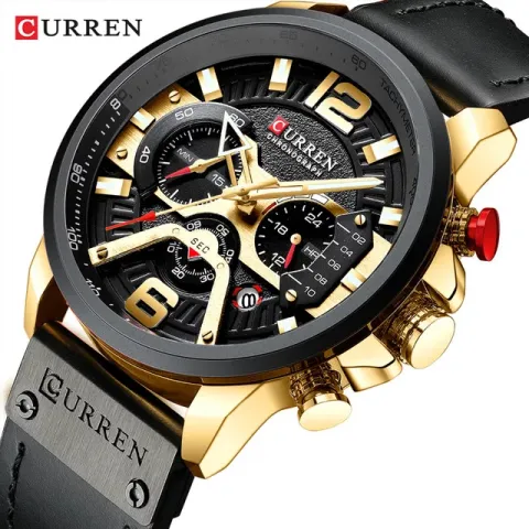 CURREN 8329 — Cronógrafo de cuero, presencia grande