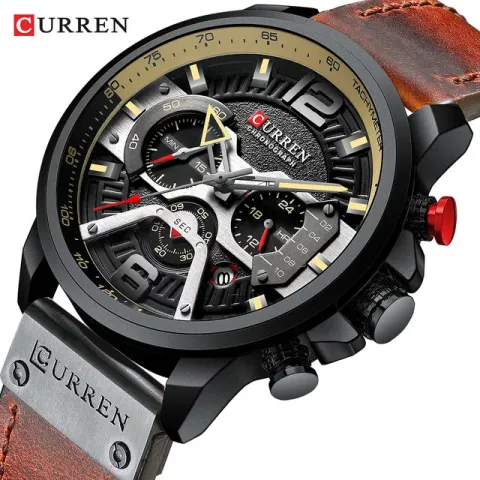 CURREN 8329 — Cronógrafo de cuero, presencia grande