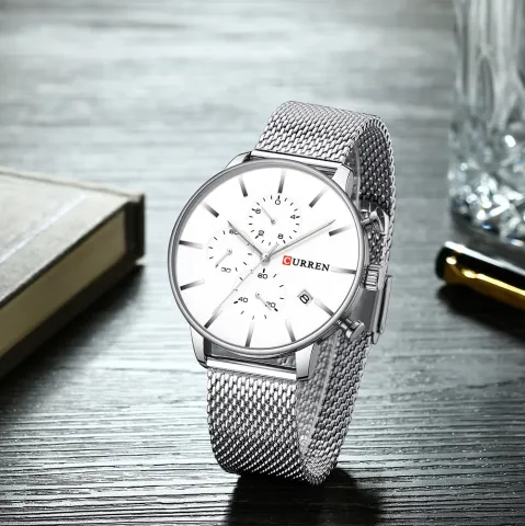 CURREN 8339 — Cronógrafo en malla de acero, 43 mm