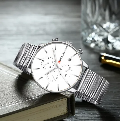 CURREN 8339 — Cronógrafo en malla de acero, 43 mm