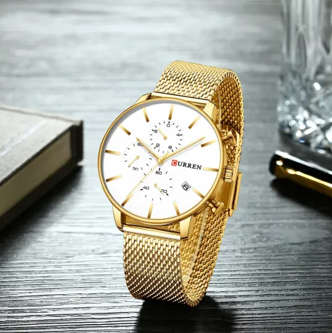 CURREN 8339 — Cronógrafo en malla de acero, 43 mm