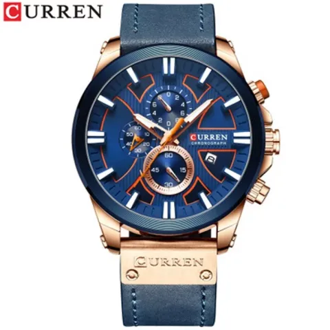 CURREN 8346 — Cronógrafo de caja grande con correa de cuero