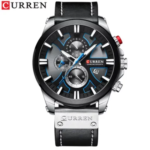 CURREN 8346 — Cronógrafo de caja grande con correa de cuero
