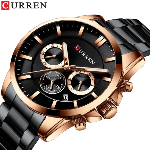 CURREN 8358 — Acero, calendario y agujas luminosas