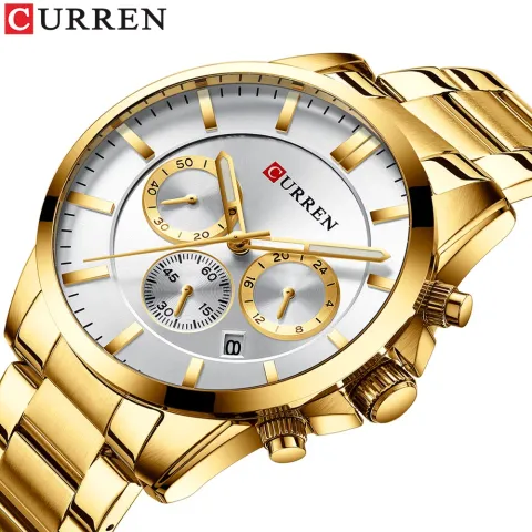 CURREN 8358 — Acero, calendario y agujas luminosas