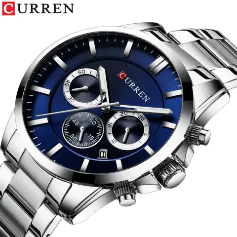 CURREN 8358 — Acero, calendario y agujas luminosas