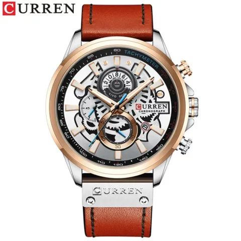 CURREN 8380 — Cronógrafo de cuero con día y fecha