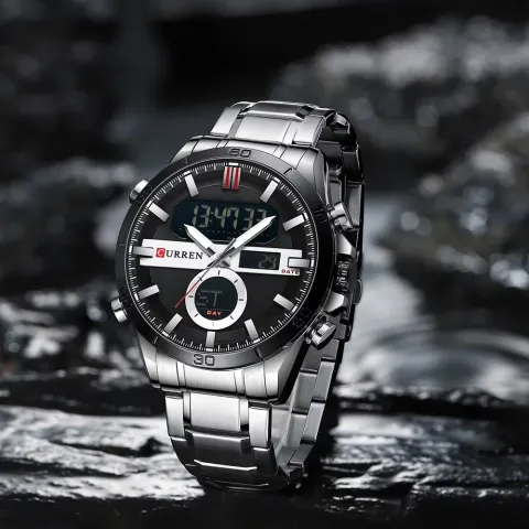 CURREN 8384: análogo y digital en 48 mm, con cronómetro y luz