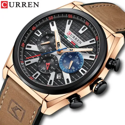 CURREN 8392 — Cronógrafo de 46 mm en cuero