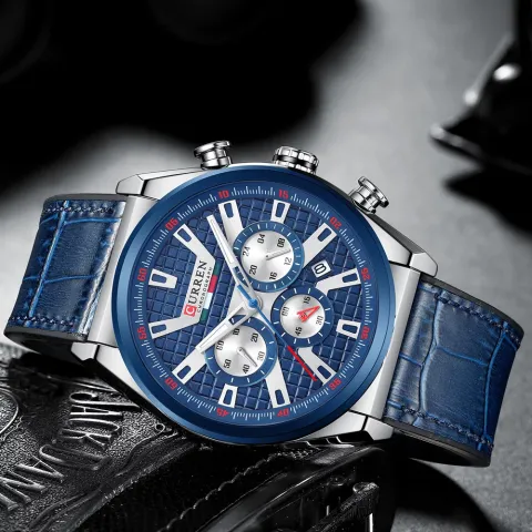 CURREN 8392 — Cronógrafo de 46 mm en cuero