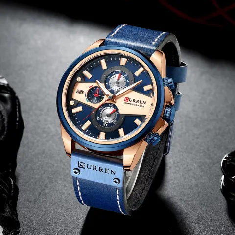 Reloj CURREN 8394 — cronógrafo de 49 mm en cuero negro