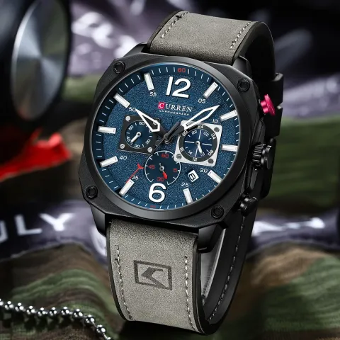 CURREN 8398 — Cronógrafo casual con correa de cuero
