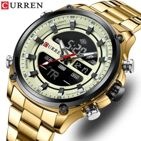CURREN 8404 — Reloj análogo-digital de acero, caja de 49 mm