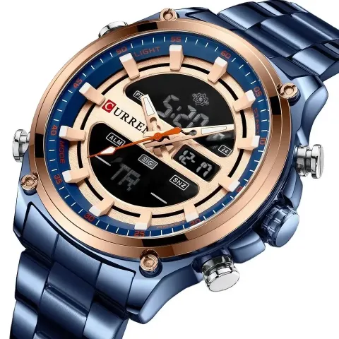 CURREN 8404 — Reloj análogo-digital de acero, caja de 49 mm