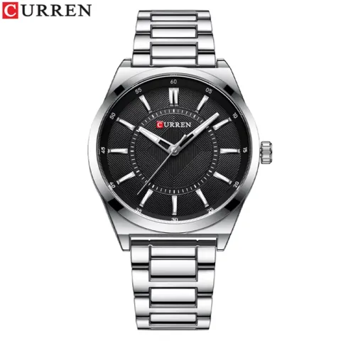 CURREN 8407 — Reloj de acero de tres agujas, 44 mm