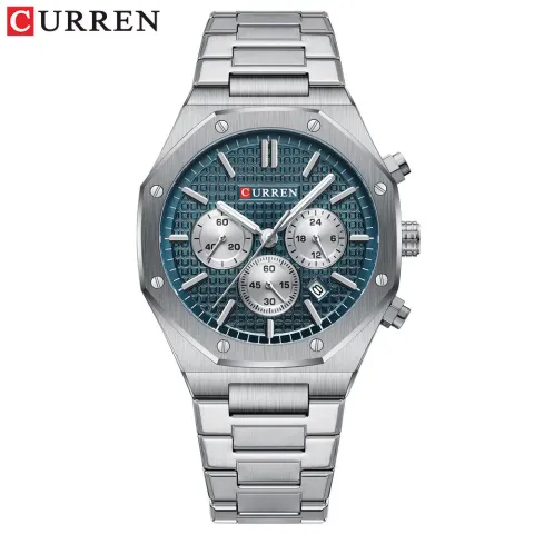 CURREN 8440 — Cronógrafo de acero, brazalete integrado