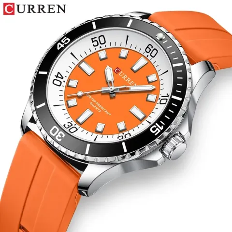 CURREN 8448: cuarzo análogo, caja de 46 mm y correa de silicona