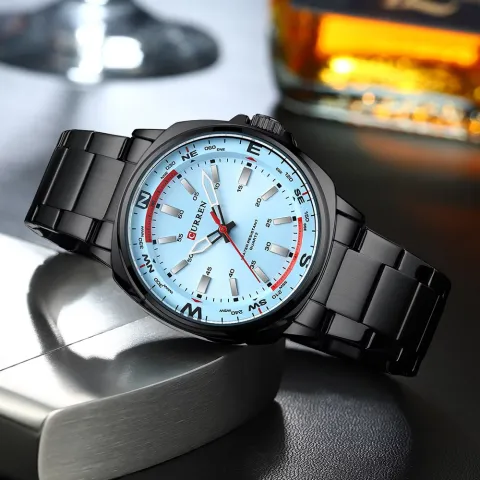 CURREN 8455 — Acero, 41 mm y agujas luminosas