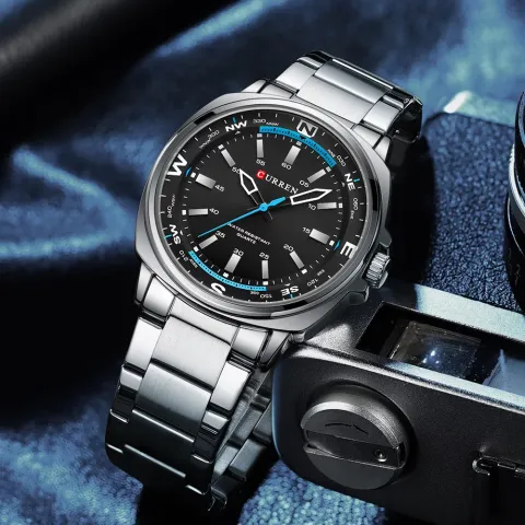 CURREN 8455 — Acero, 41 mm y agujas luminosas