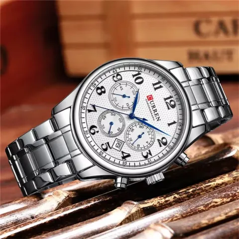 CURREN 8466 — Cronógrafo de 44 mm con pulso de acero