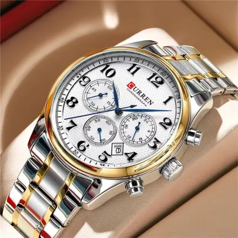 CURREN 8466 — Cronógrafo de 44 mm con pulso de acero