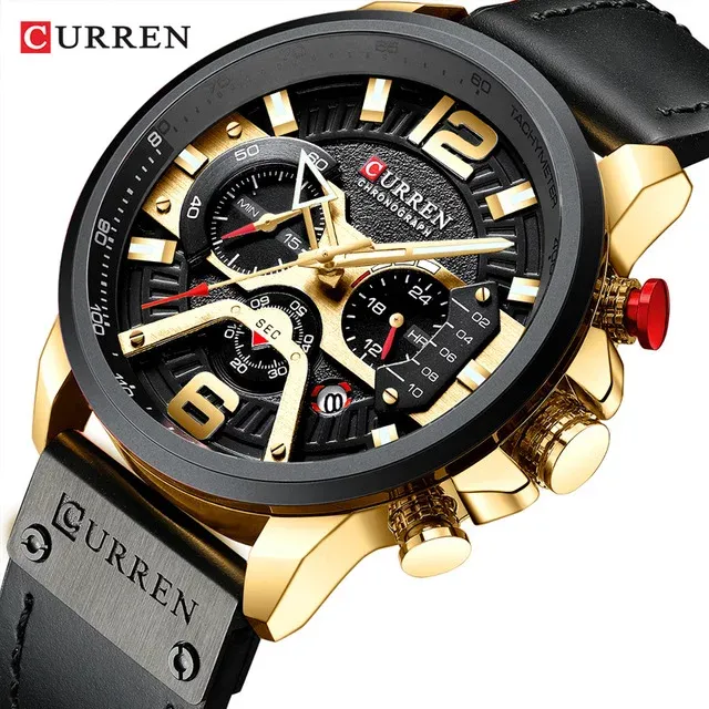 CURREN 8329 — Cronógrafo de cuero, presencia grande