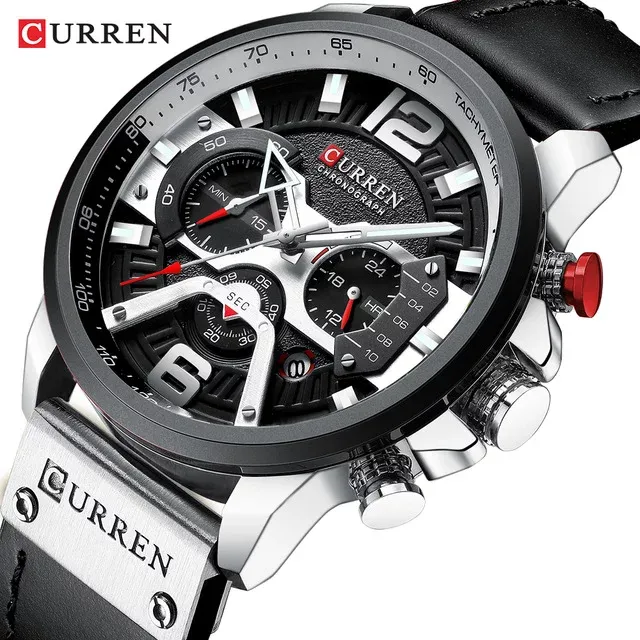 CURREN 8329 — Cronógrafo de cuero, presencia grande