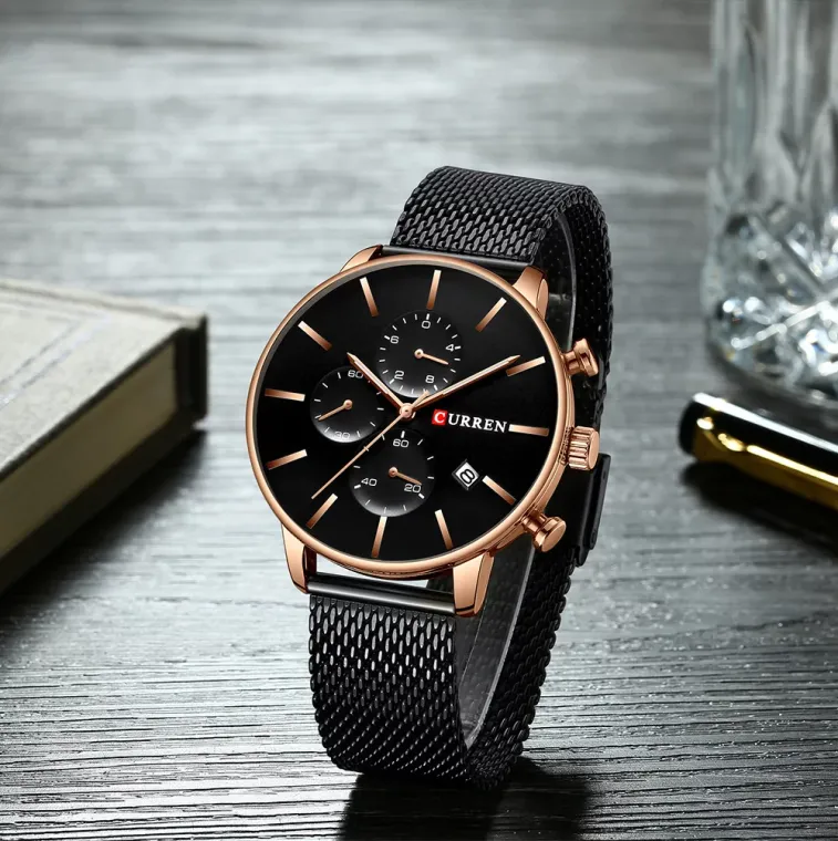 CURREN 8339 — Cronógrafo en malla de acero, 43 mm
