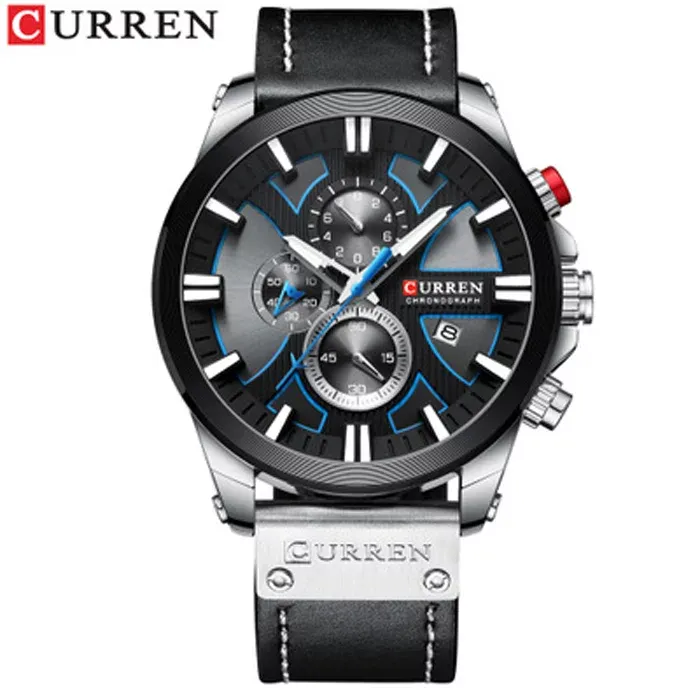 CURREN 8346 — Cronógrafo de caja grande con correa de cuero