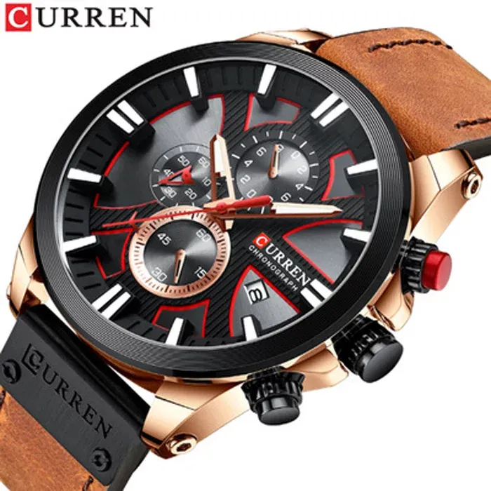 CURREN 8346 — Cronógrafo de caja grande con correa de cuero