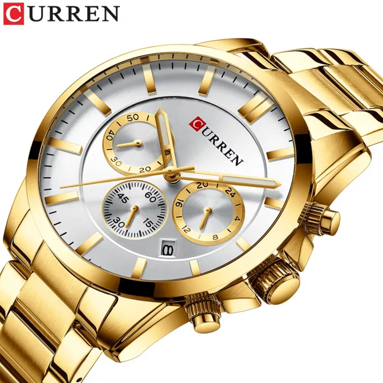 CURREN 8358 — Acero, calendario y agujas luminosas