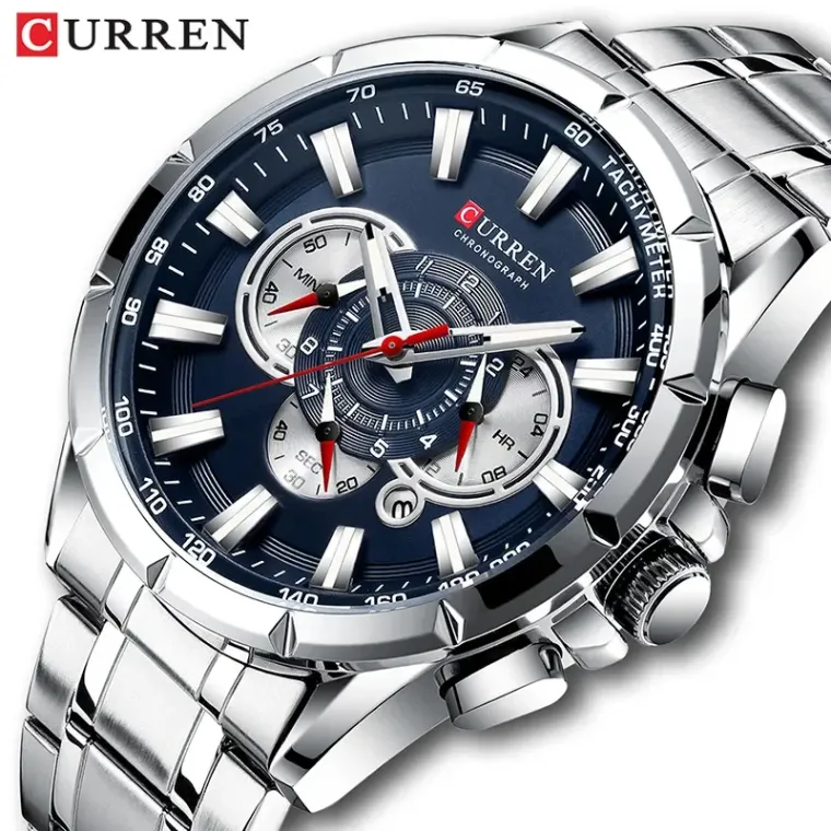 CURREN 8363 — Cronógrafo de acero, presencia grande