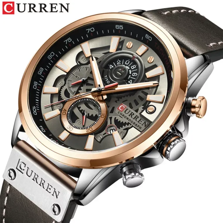 CURREN 8380 — Cronógrafo de cuero con día y fecha