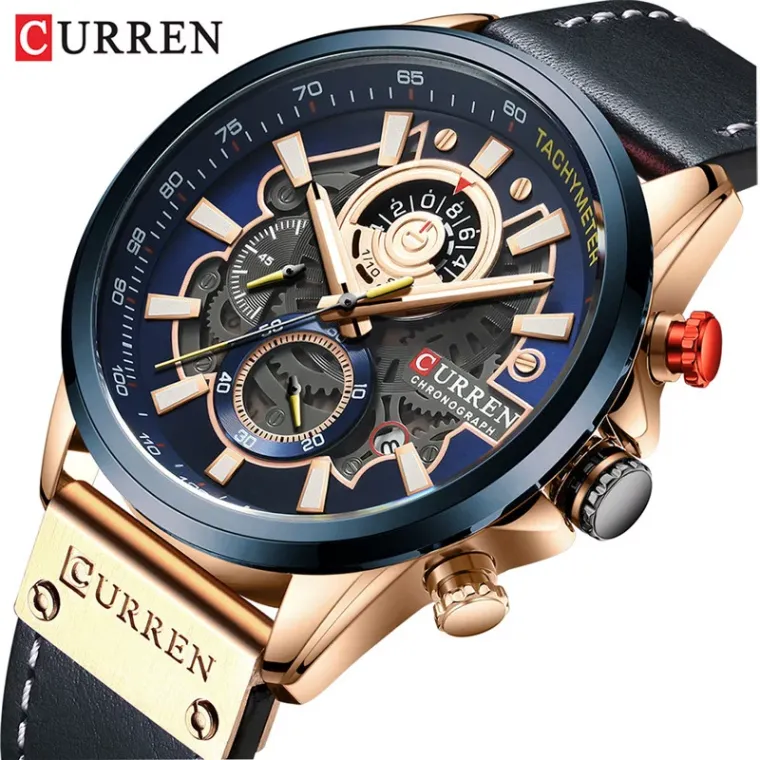 CURREN 8380 — Cronógrafo de cuero con día y fecha
