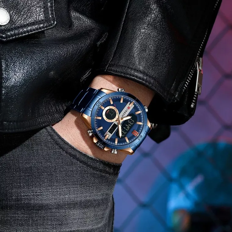 CURREN 8384: análogo y digital en 48 mm, con cronómetro y luz