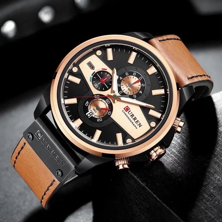 Reloj CURREN 8394 — cronógrafo de 49 mm en cuero negro