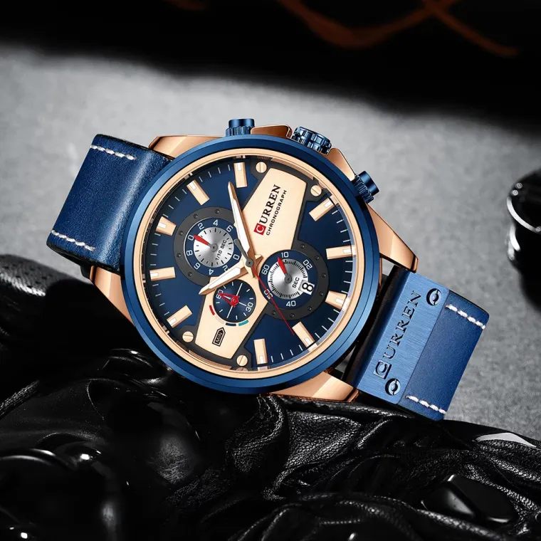 Reloj CURREN 8394 — cronógrafo de 49 mm en cuero negro