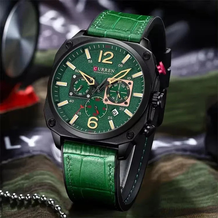 CURREN 8398 — Cronógrafo casual con correa de cuero