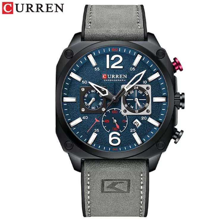 CURREN 8398 — Cronógrafo casual con correa de cuero
