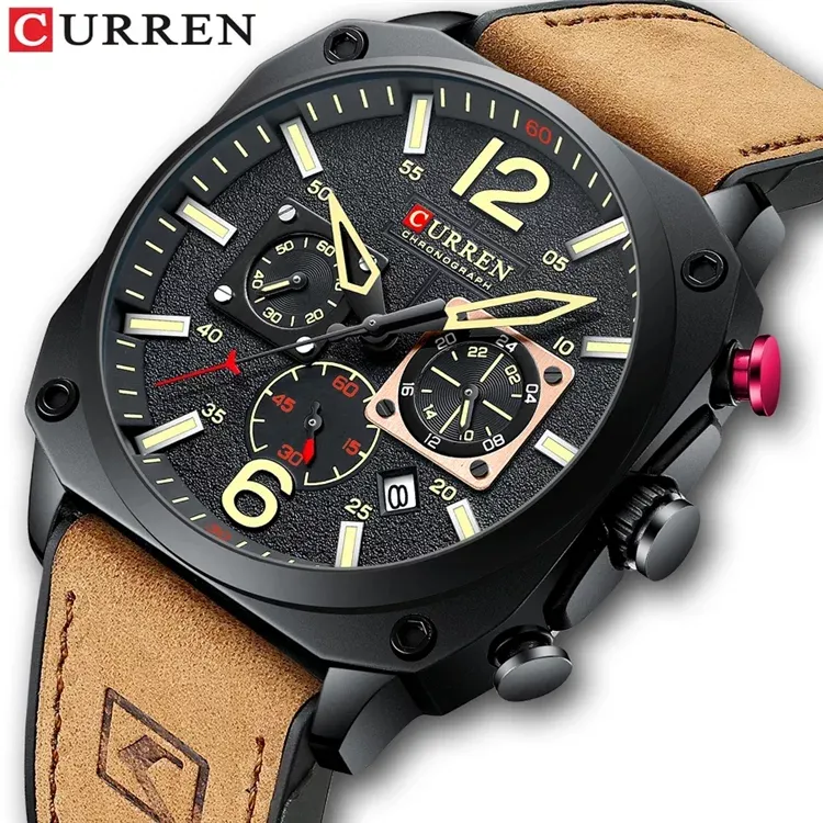 CURREN 8398 — Cronógrafo casual con correa de cuero