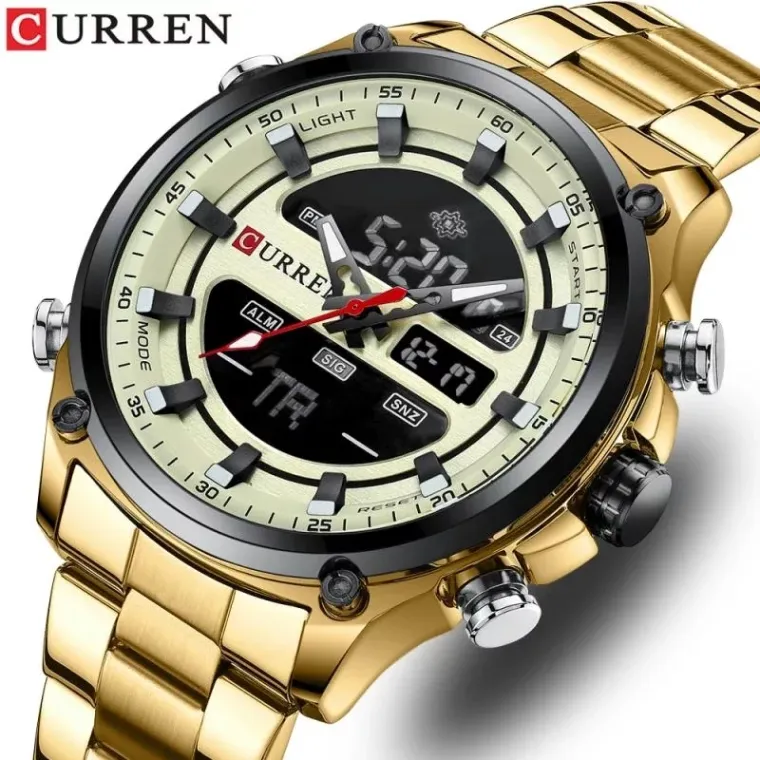 CURREN 8404 — Reloj análogo-digital de acero, caja de 49 mm