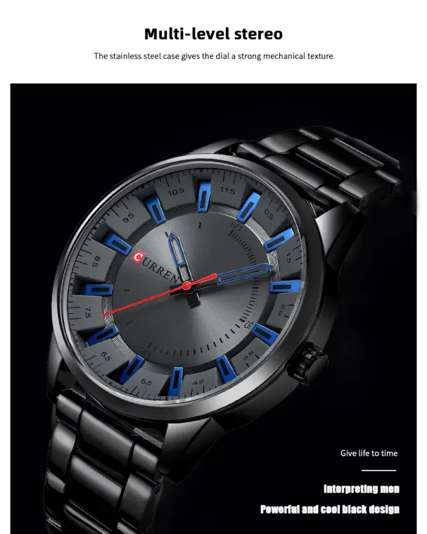 CURREN 8406 — Reloj de hombre 45 mm, brazalete de acero