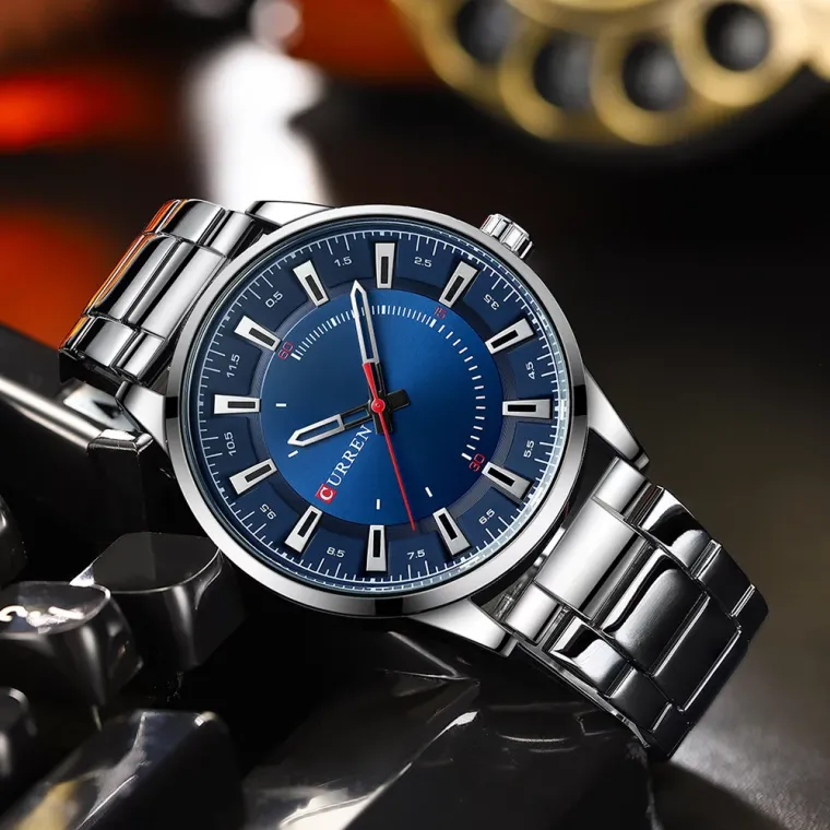 CURREN 8406 — Reloj de hombre 45 mm, brazalete de acero