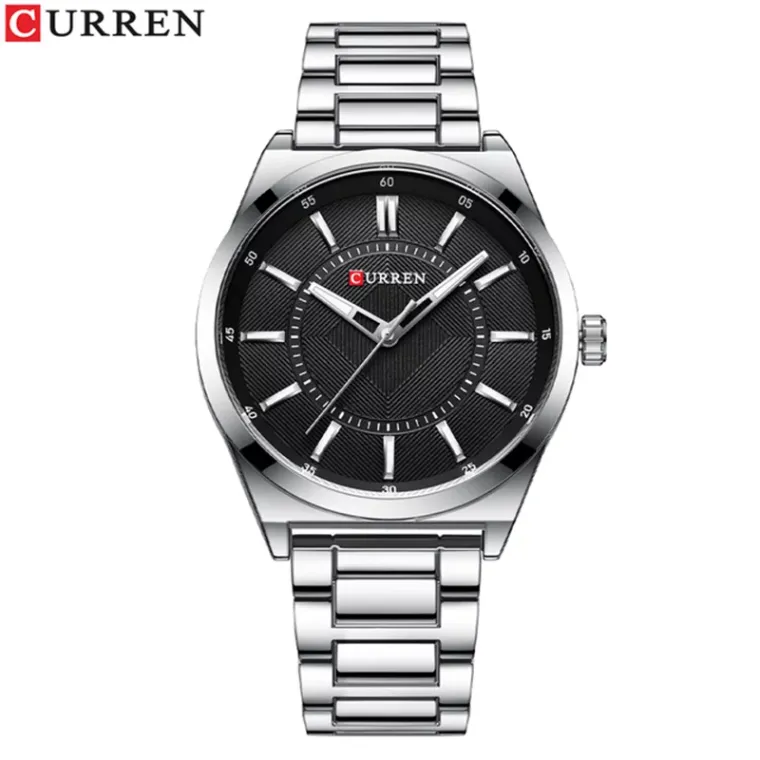 CURREN 8407 — Reloj de acero de tres agujas, 44 mm