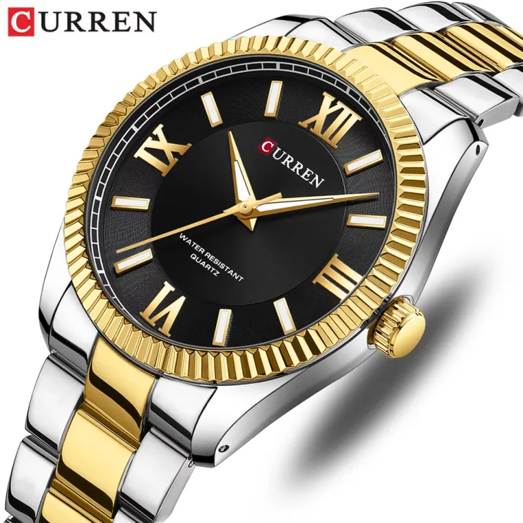 Reloj CURREN 8453 para hombre — caja de 42 mm, bisel estriado y brazalete en acero