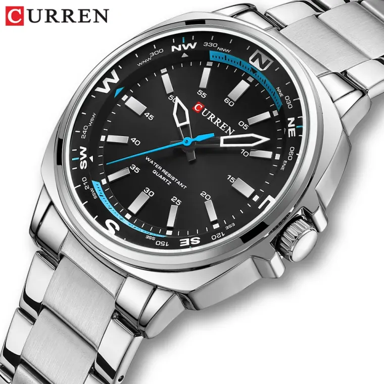 CURREN 8455 — Acero, 41 mm y agujas luminosas